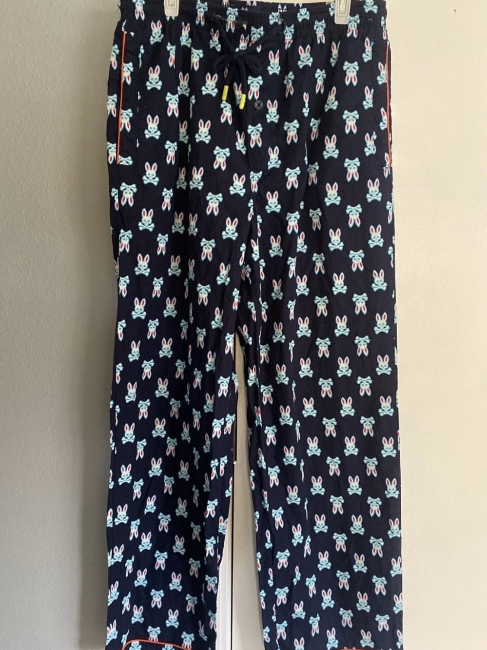 Psycho Bunny Pajama Pants Men's M Lounge Sleep All Over Logo Pattern Navy Blue